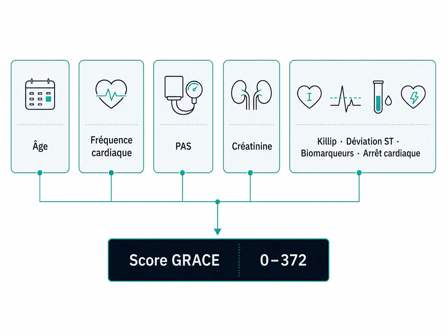Schéma des huit variables utilisées pour calculer le score GRACE