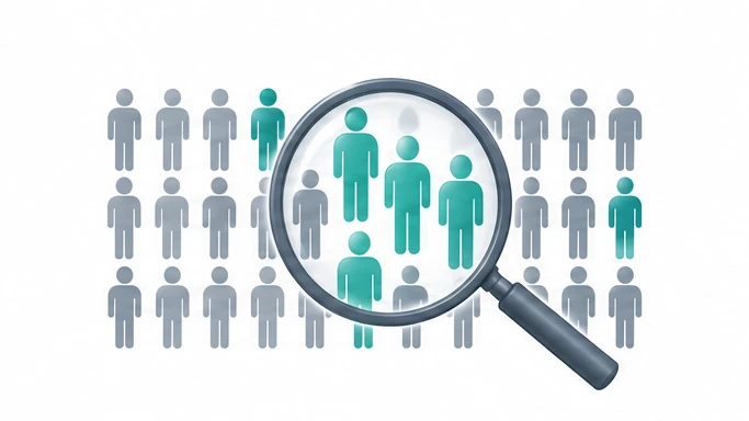 Pictogrammes de population examinés à la loupe pour illustrer un test diagnostique.